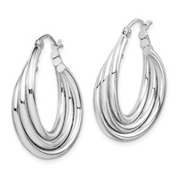 Sterling Silver Rhodium-plated Triple Twisted Round Hoop Earrings view 2