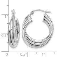 Sterling Silver Rhodium-plated Triple Twisted Round Hoop Earrings view 4
