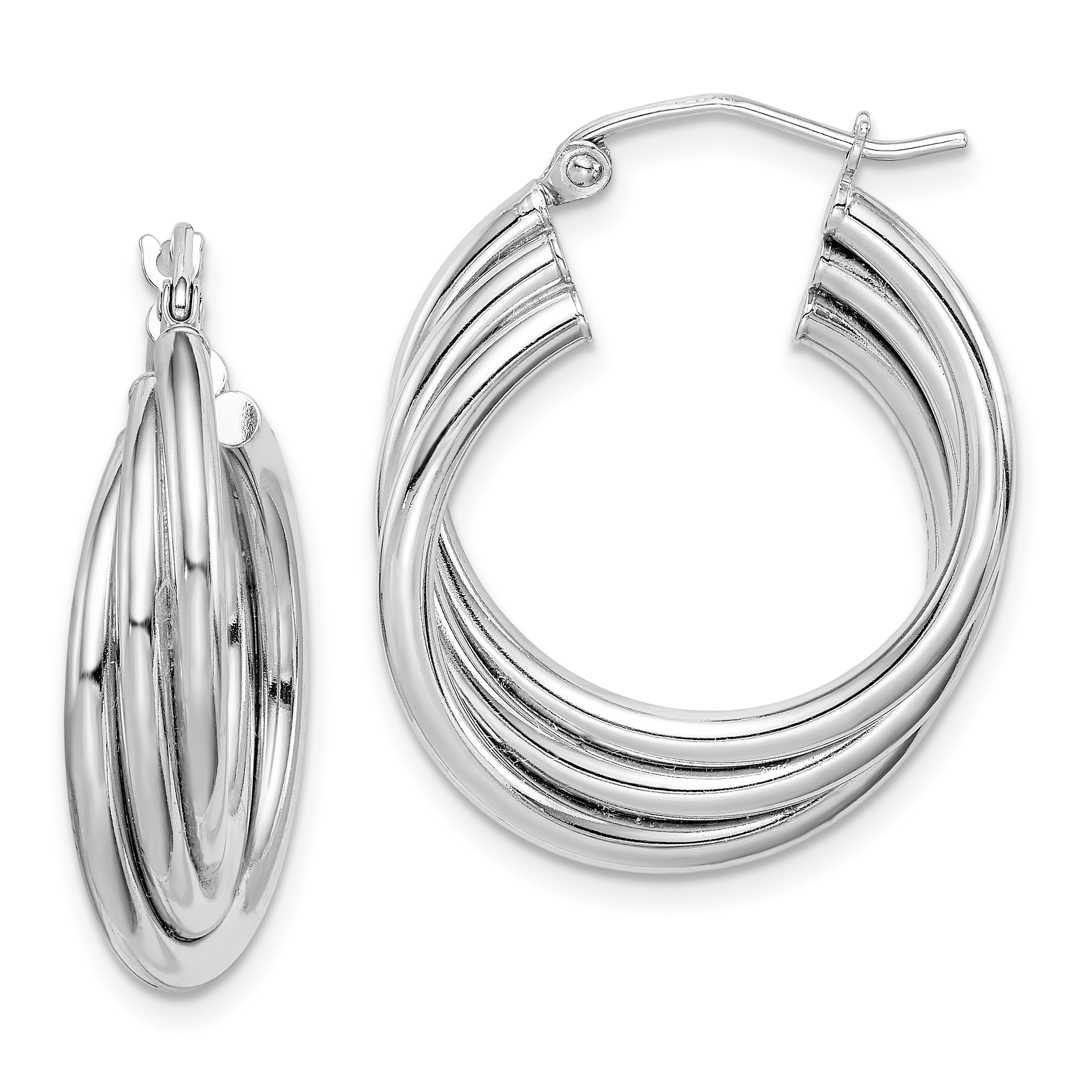 Sterling Silver Rhodium-plated Triple Twisted Round Hoop Earrings (QE8401)