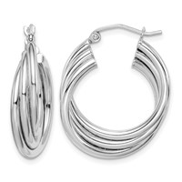 Sterling Silver Rhodium-plated Triple Twisted Round Hoop Earrings view 1