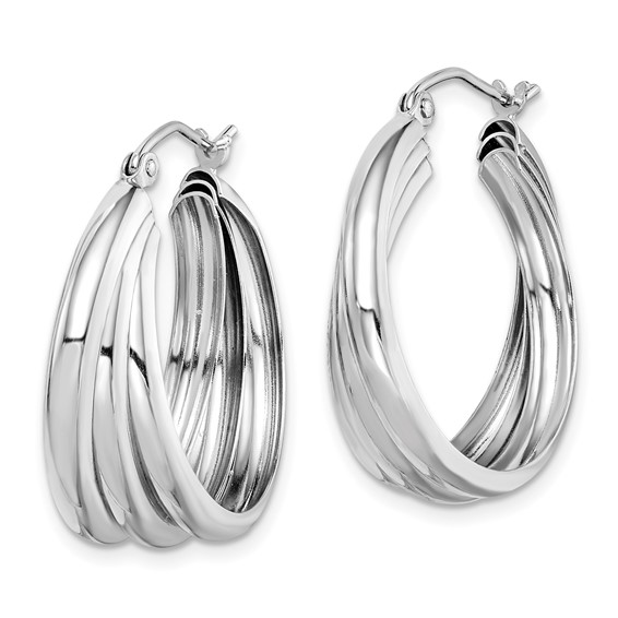 Sterling Silver Rhodium-plated Triple Tube Round Hoop Earrings