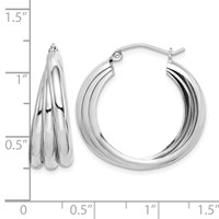 Sterling Silver Rhodium-plated Triple Tube Round Hoop Earrings view 4
