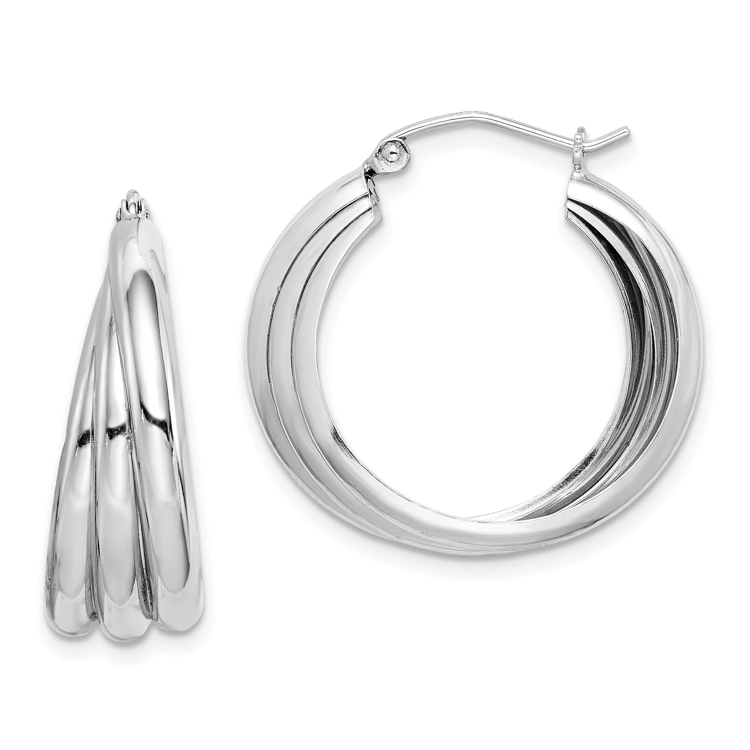 Sterling Silver Rhodium-plated Triple Tube Round Hoop Earrings (QE8403)