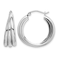 Sterling Silver Rhodium-plated Triple Tube Round Hoop Earrings view 1