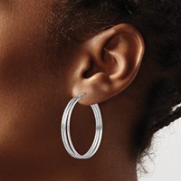 Sterling Silver Rhodium Plated Textured Fancy Hoop Earrings view 3