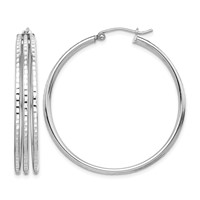 Sterling Silver Rhodium Plated Textured Fancy Hoop Earrings view 1
