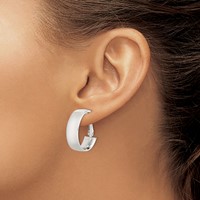 Sterling Silver Rhod-pltd Polish 10mm Omega Back Oval Hoop Earrings view 3