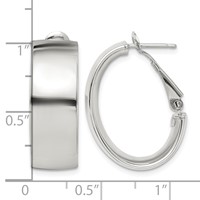 Sterling Silver Rhod-pltd Polish 10mm Omega Back Oval Hoop Earrings view 4