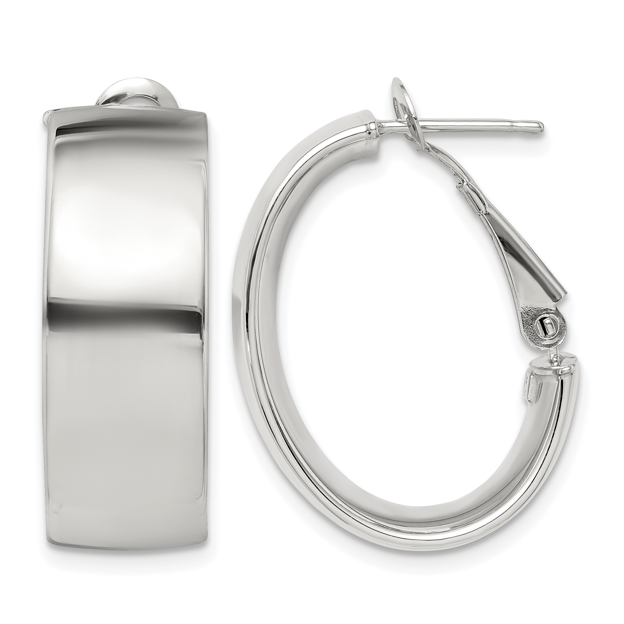 Sterling Silver Rhod-pltd Polish 10mm Omega Back Oval Hoop Earrings (QE8419)