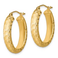 Sterling Silver Gold-plated Textured 5mm Oval Hoop Earrings view 2