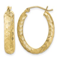 Sterling Silver Gold-plated Textured 5mm Oval Hoop Earrings view 1