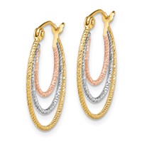 Sterling Silver Rhod-plated Yellow Rose Vermeil 1.5mm Triple Hoop Earrings view 2