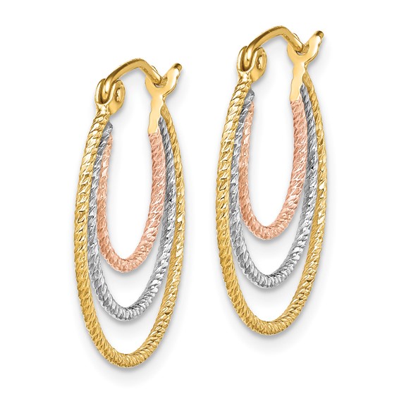 Sterling Silver Rhod-plated Yellow/Rose Vermeil 1.5mm Triple Hoop Earrings
