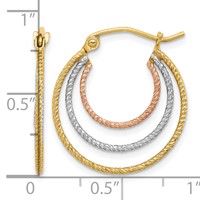 Sterling Silver Rhod-plated Yellow Rose Vermeil 1.5mm Triple Hoop Earrings view 4