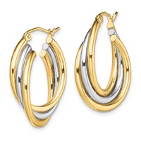Sterling Silver Rhodium-plated Gold-plated Triple Hoop Earrings view 2