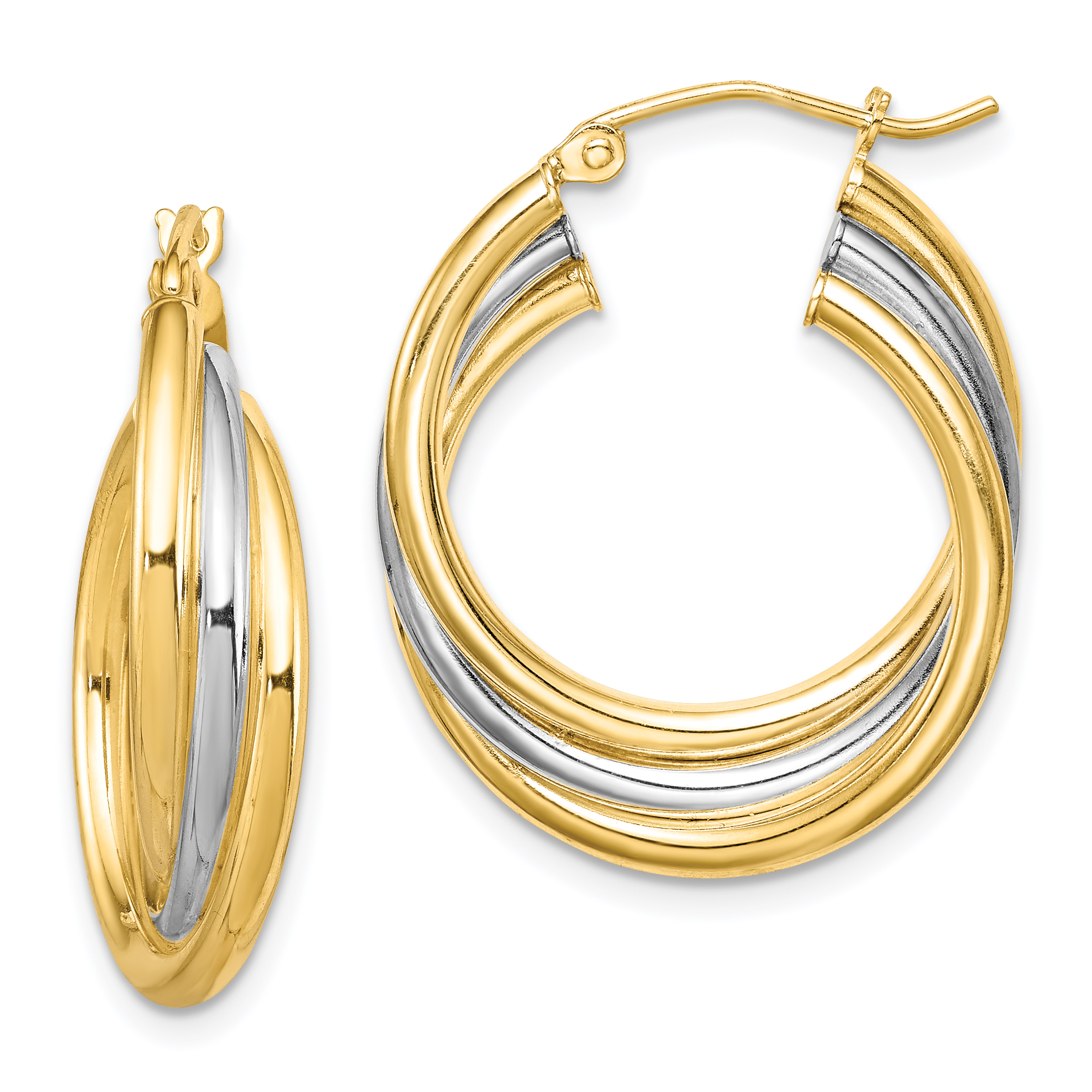Sterling Silver Rhodium-plated Gold-plated Triple Hoop Earrings (QE8439)