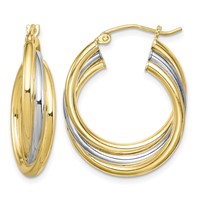 Sterling Silver Rhodium-plated Gold-plated Triple Hoop Earrings view 1
