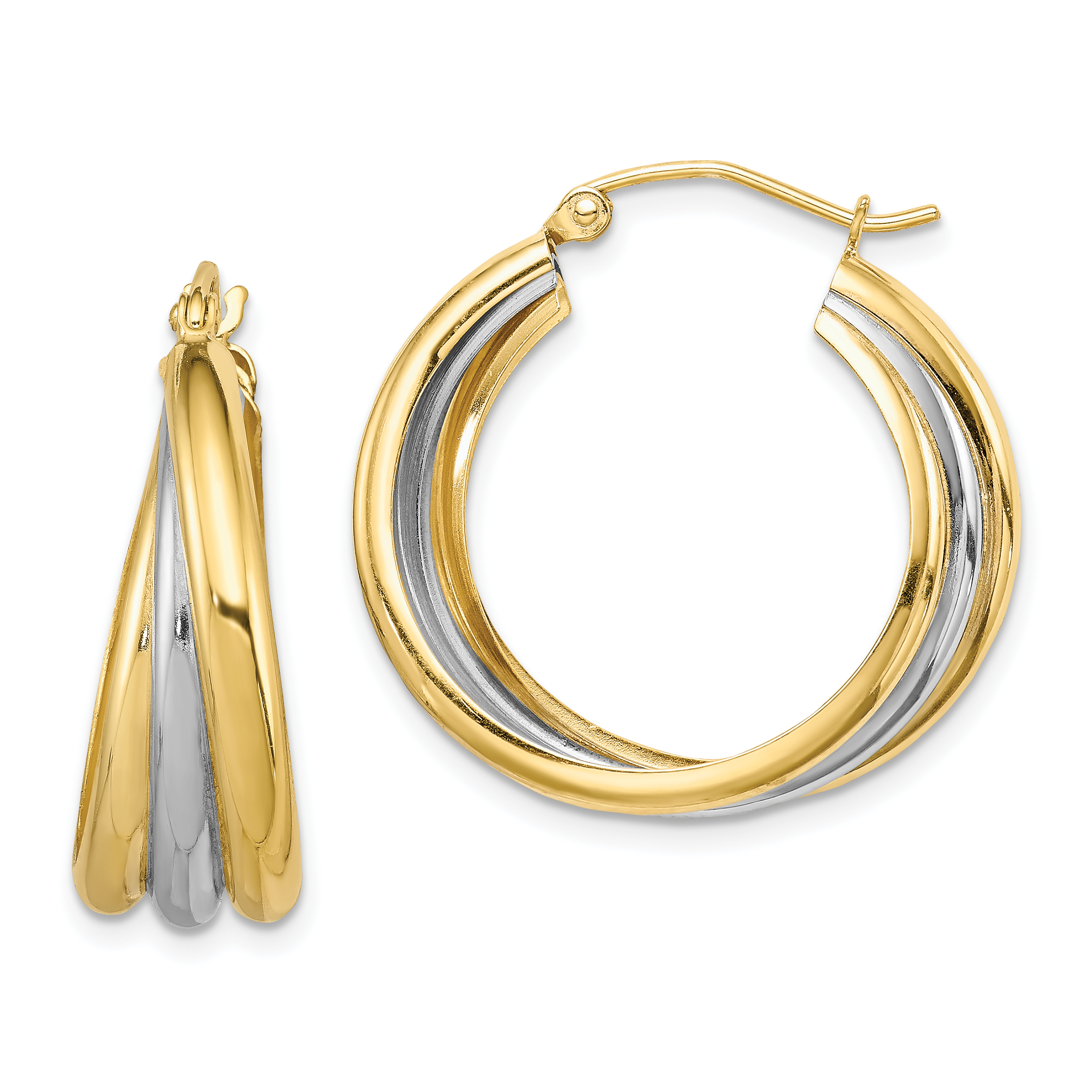 Sterling Silver Rhodium-plated Vermeil Triple Hoop Earrings (QE8440)