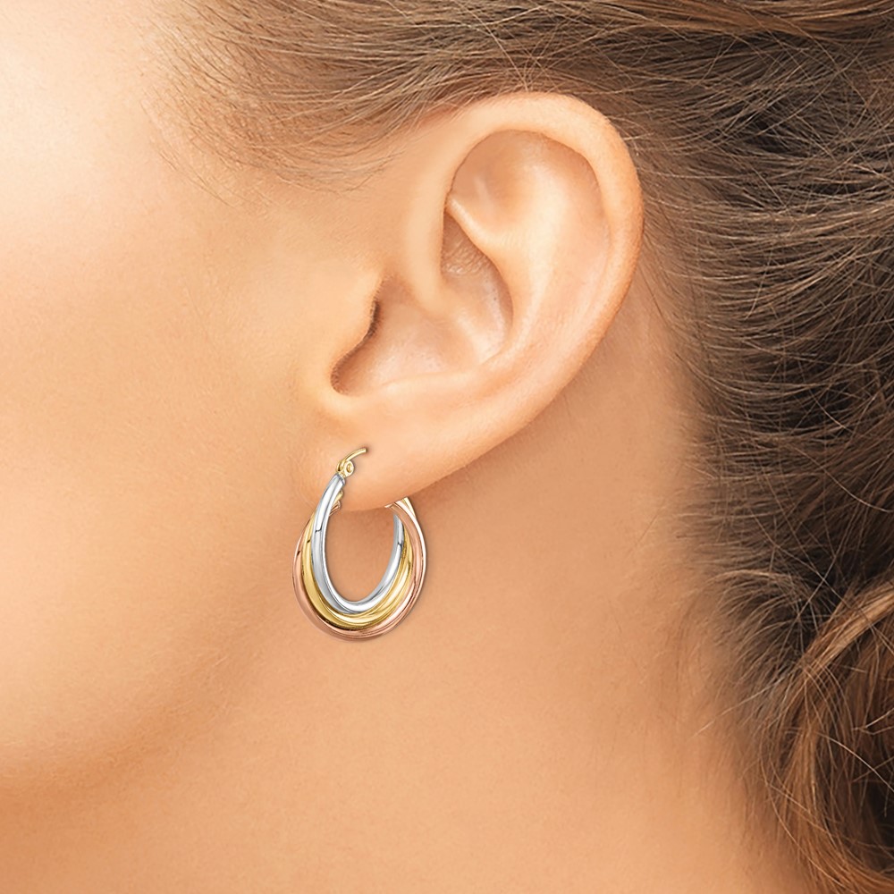 Sterling Silver Rhodium-plated Rose/Yellow Gold-plated Hoop Earrings (QE8442)
