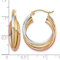 Sterling Silver Rhodium-plated Rose Yellow Gold-plated Hoop Earrings view 4