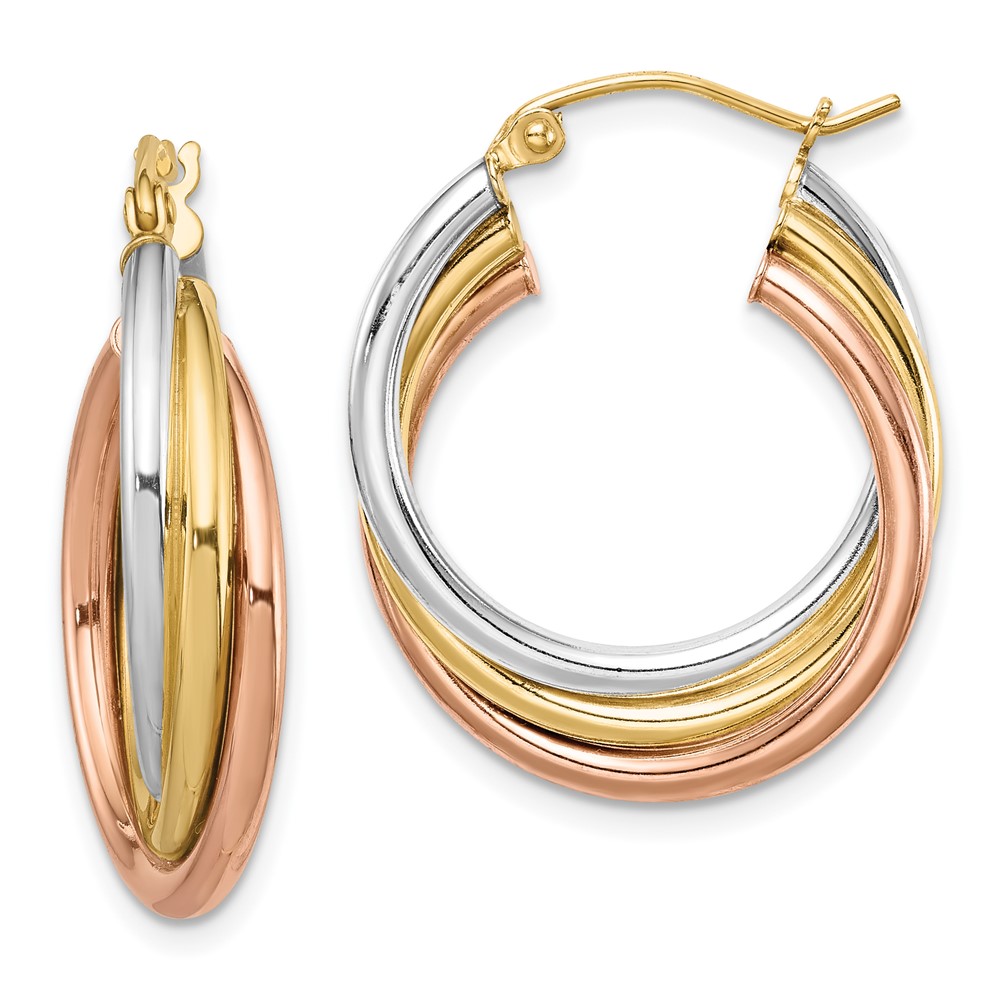 Sterling Silver Rhodium-plated Rose/Yellow Gold-plated Hoop Earrings (QE8442)