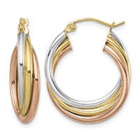 Sterling Silver Rhodium-plated Rose Yellow Gold-plated Hoop Earrings view 1