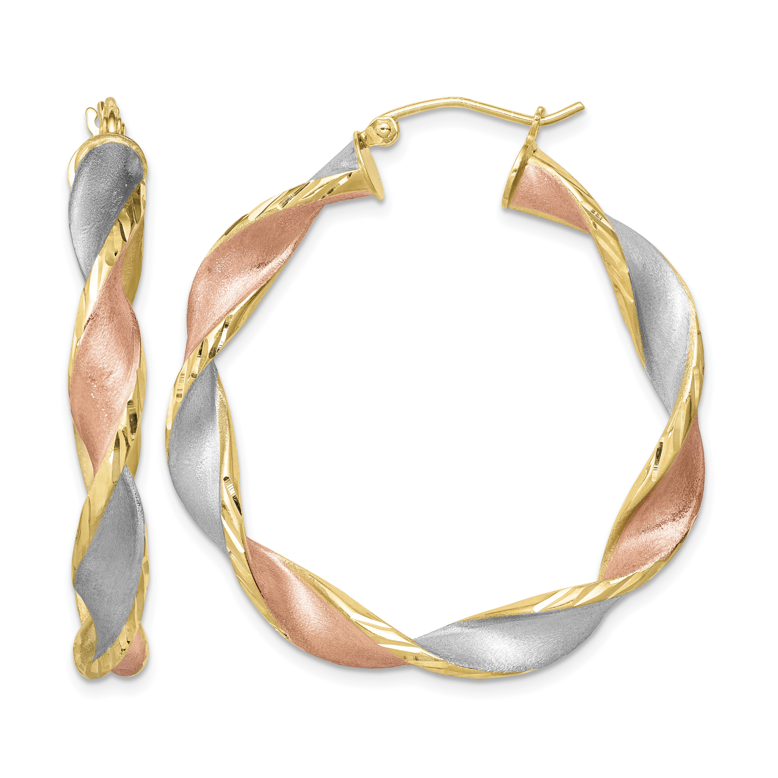 Sterling Silver RH-Plated Yellow/Rose Vermeil D/C 5mmTwisted Hoop Earrings (QE8443)