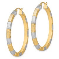 Sterling Silver Rhodium-plated Vermeil Diamond-cut 3x 40mm Hoop Earrings view 2