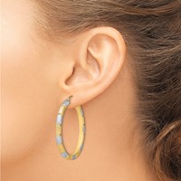 Sterling Silver Rhodium-plated Vermeil Diamond-cut 3x 40mm Hoop Earrings view 3