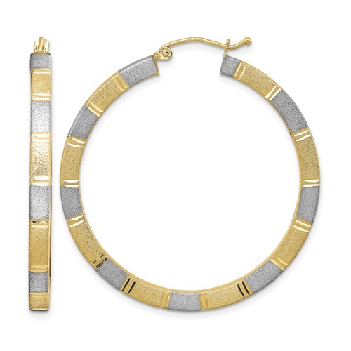 Sterling Silver Rhodium-plated Vermeil Diamond-cut 3x 40mm Hoop Earrings