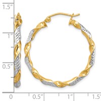Sterling Silver RH-plated Vermeil Diamond-cut 3x 30mm Twisted Hoop Earrings view 4