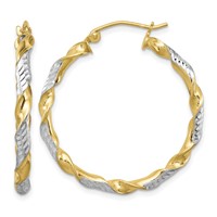 Sterling Silver RH-plated Vermeil Diamond-cut 3x 30mm Twisted Hoop Earrings view 1