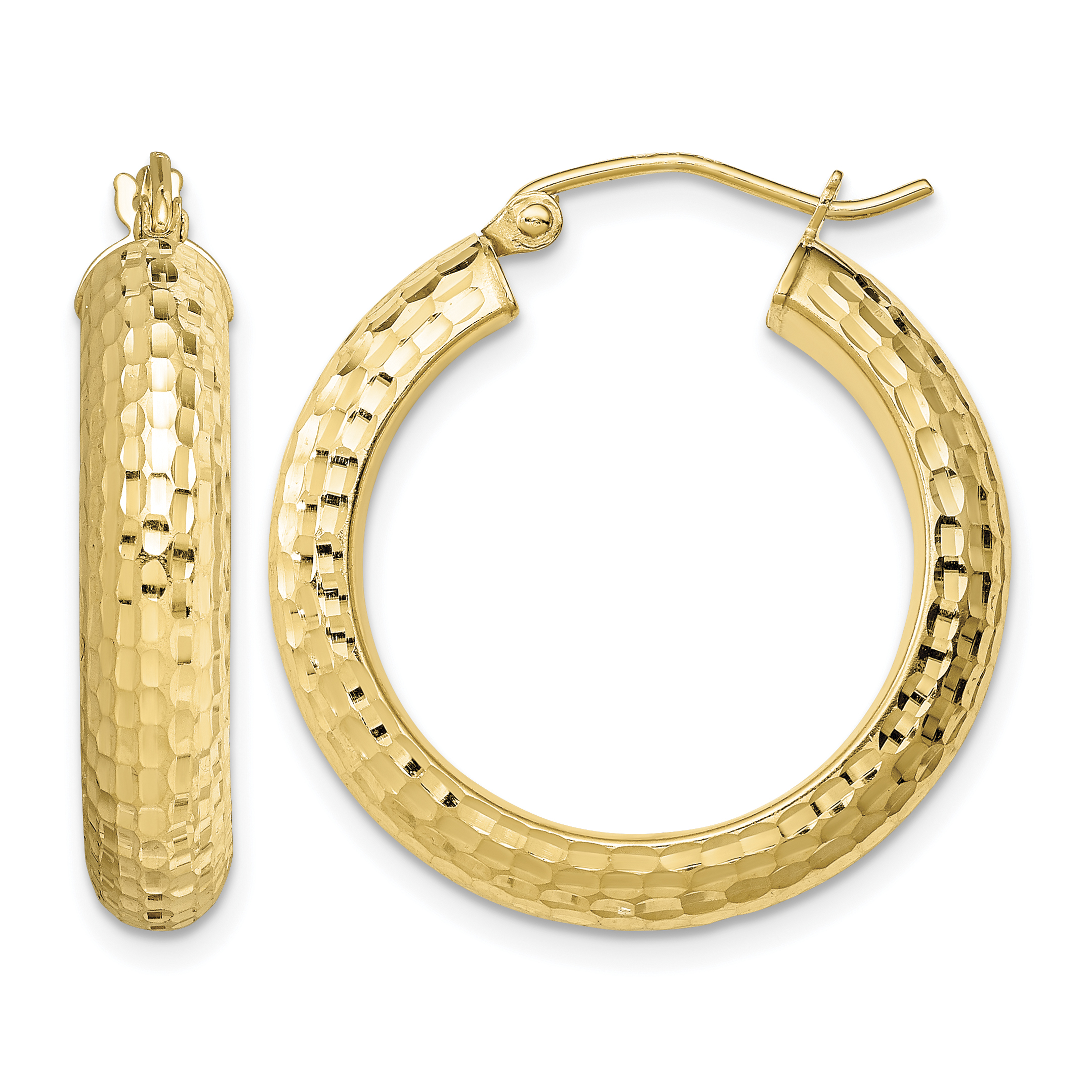 Sterling Silver Gold-plated Diamond-cut 5x25mm Hoop Earrings (QE8451)