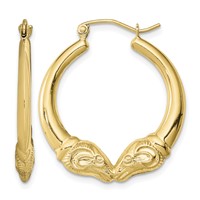 Sterling Silver Gold Plated Hollow Rams Head Hoop Earrings view 1