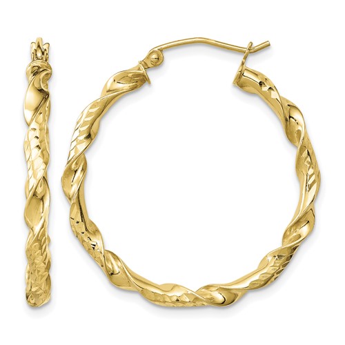 Sterling Silver Gold-plated 3x 30mm Diamond-cut Twisted Hoop Earrings