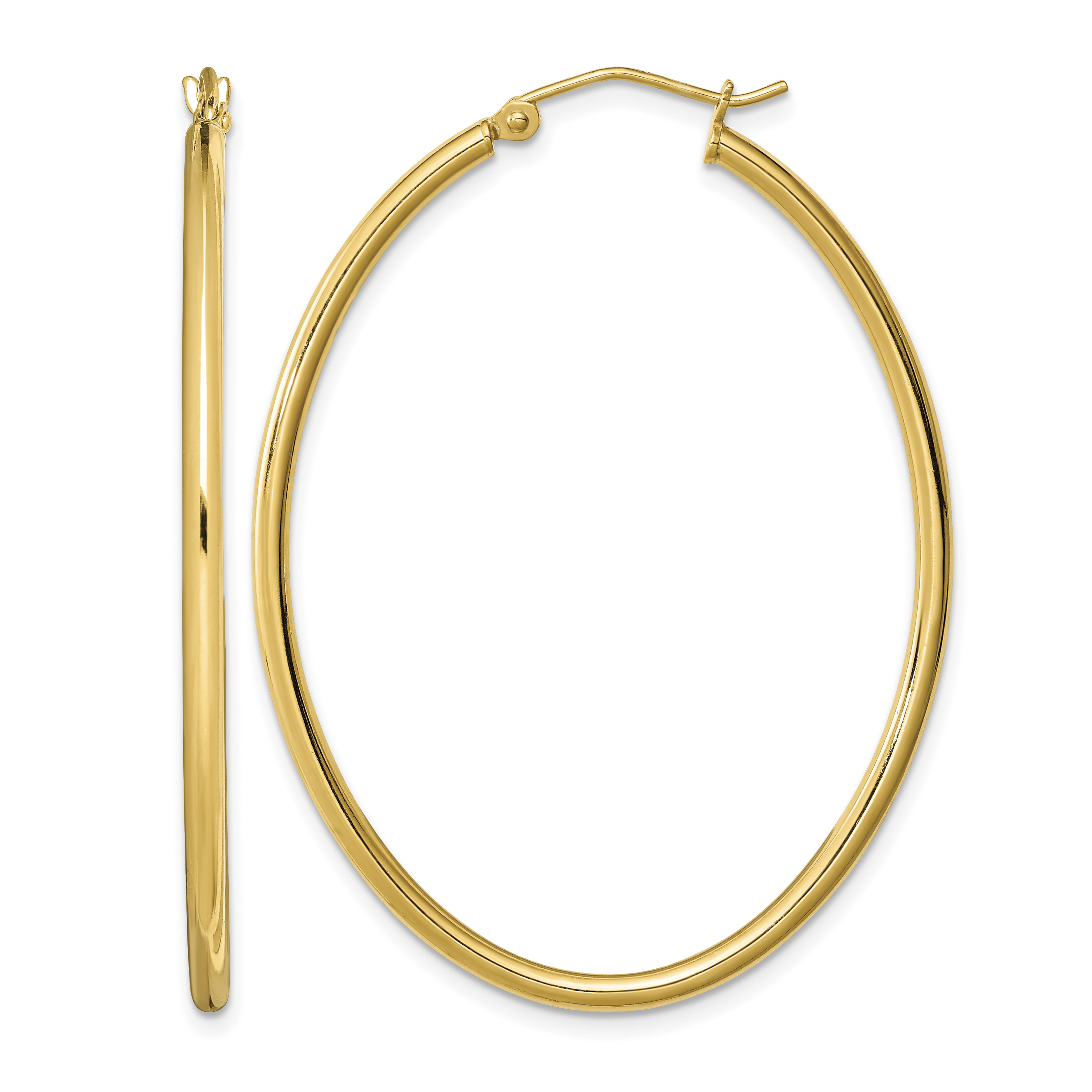 Sterling Silver Gold-plated Oval 2mm Hollow Hoop Earrings (QE8460)