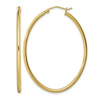Sterling Silver Gold-plated Oval 2mm Hollow Hoop Earrings view 1