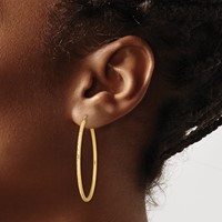 Sterling Silver Gold-plated Textured 2mm Hollow Oval Hoop Earrings view 3