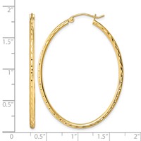 Sterling Silver Gold-plated Textured 2mm Hollow Oval Hoop Earrings view 4