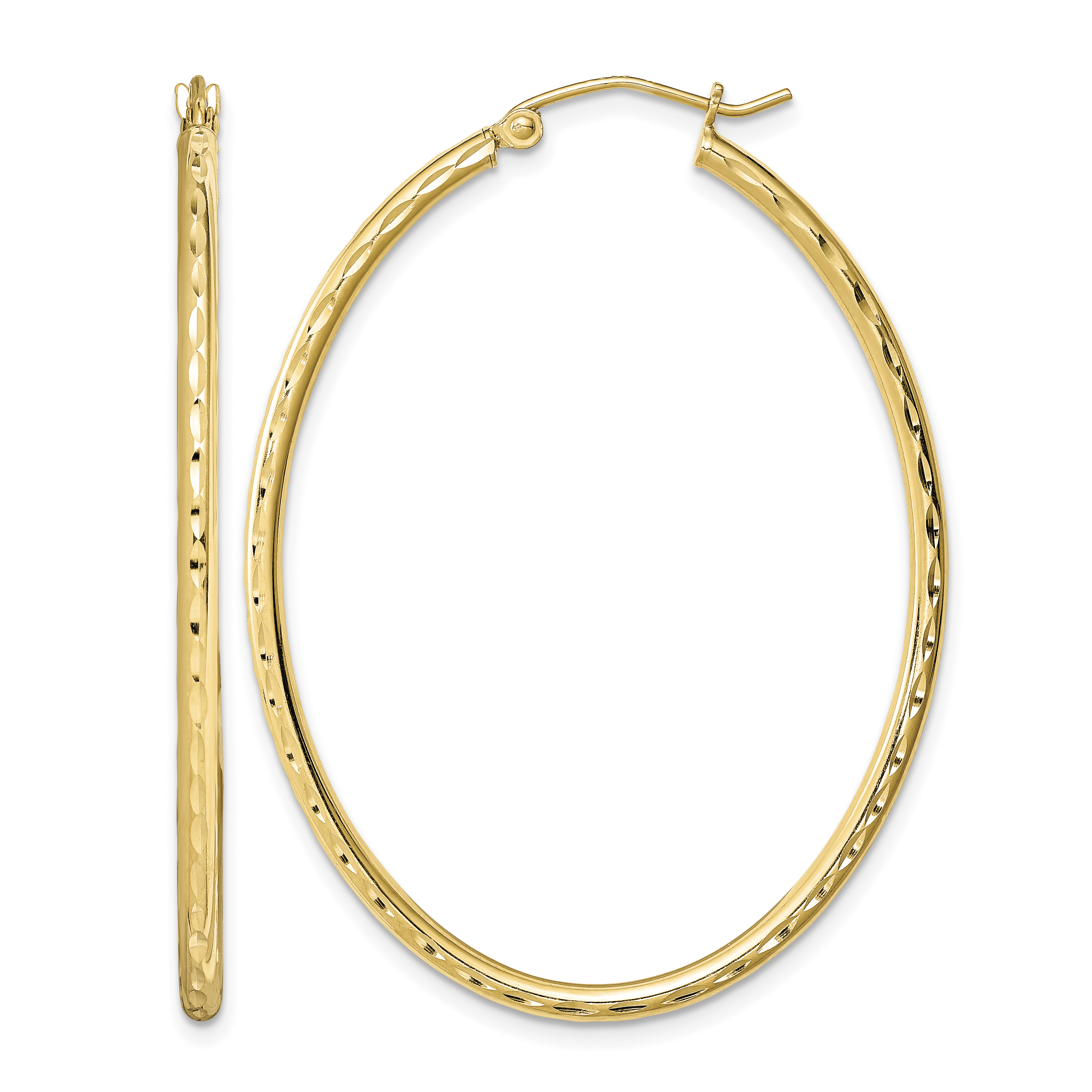 Sterling Silver Gold-plated Textured 2mm Hollow Oval Hoop Earrings (QE8461)