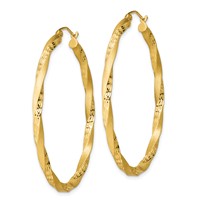 Sterling Silver Gold-plated Diamond-cut Twist Satin 4mm Oval Hoop Earrings view 2