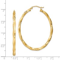 Sterling Silver Gold-plated Diamond-cut Twist Satin 4mm Oval Hoop Earrings view 4