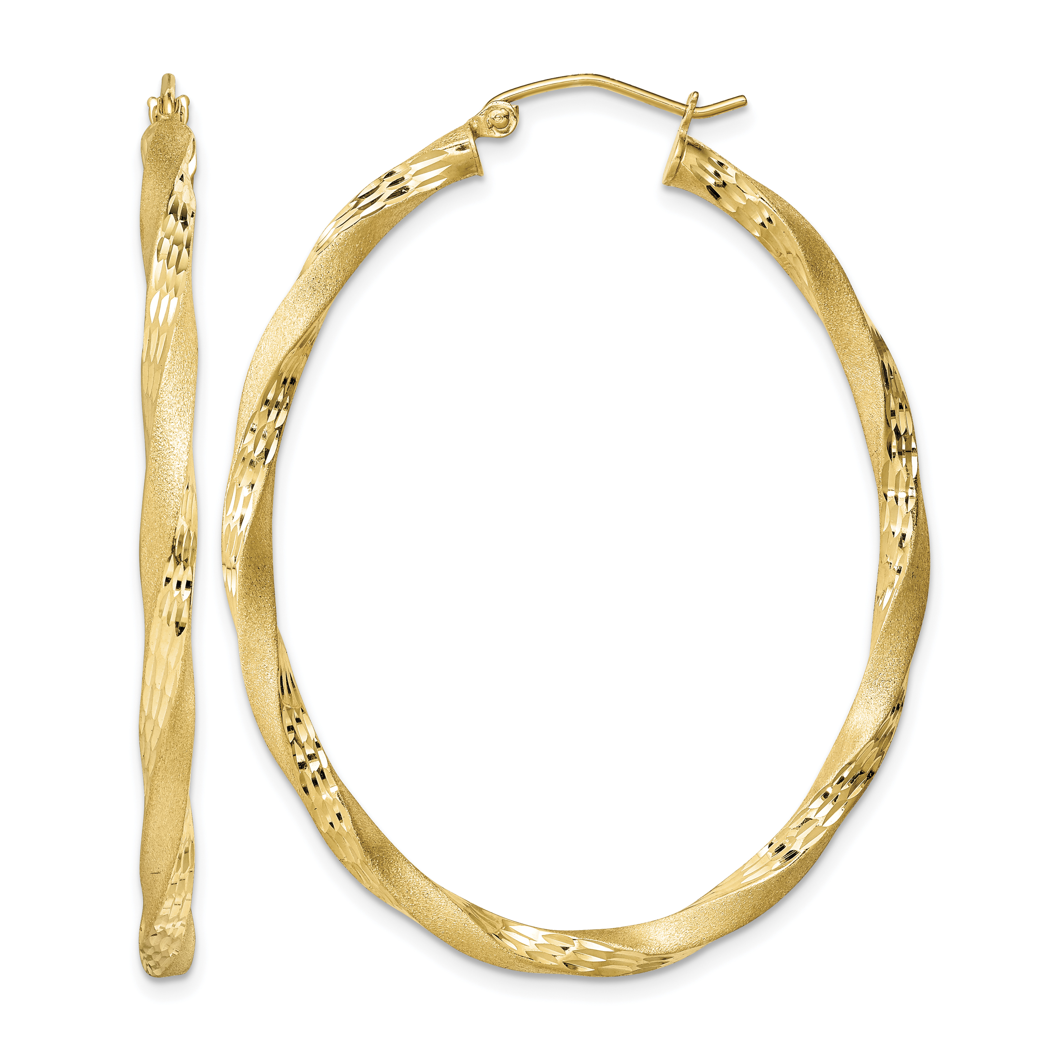 Sterling Silver Gold-plated Diamond-cut Twist Satin 4mm Oval Hoop Earrings (QE8463)