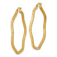 Sterling Silver Gold-plated Diamond Cut 2mm Wavy Hoop Earrings view 2