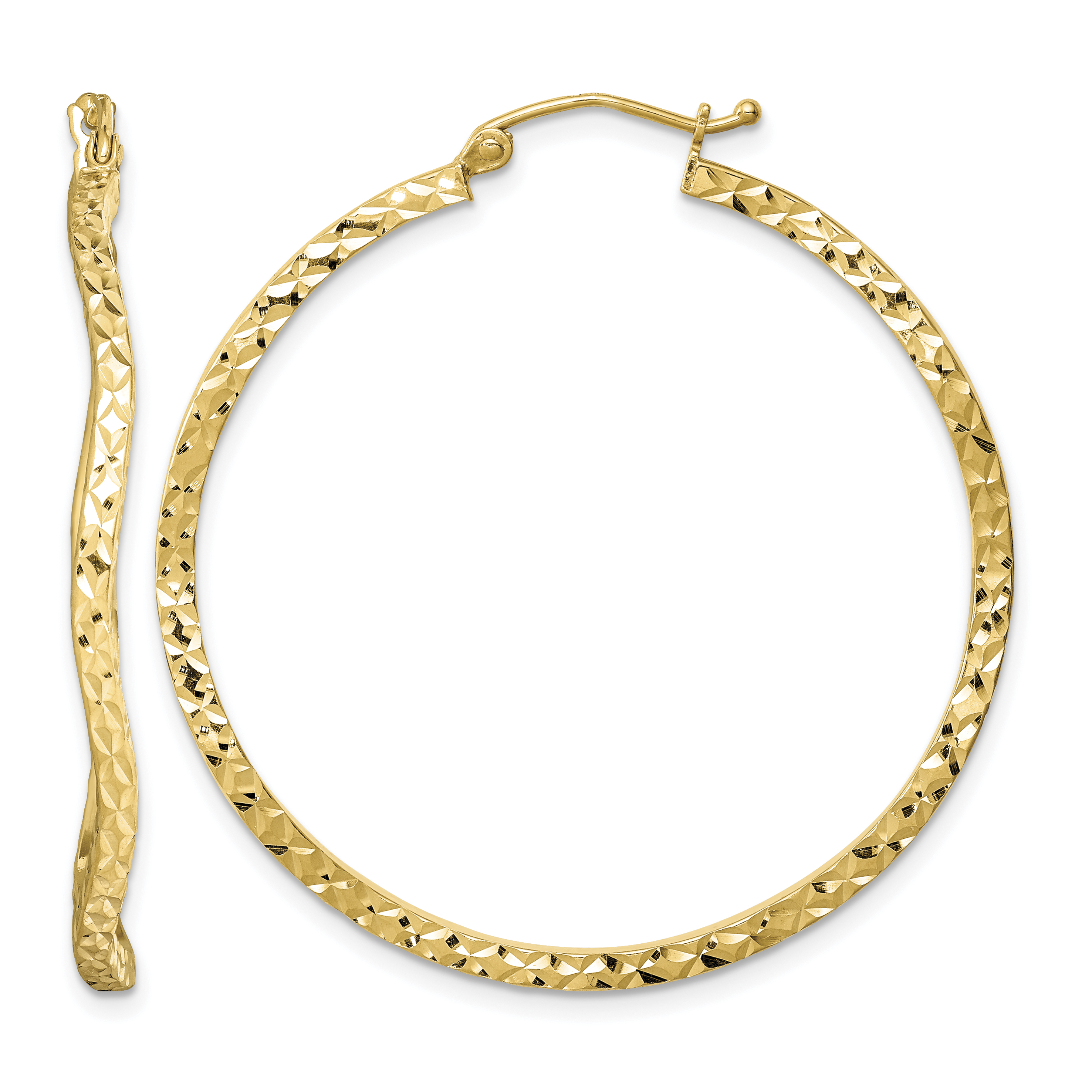 Sterling Silver Gold-plated Diamond Cut 2mm Wavy Hoop Earrings (QE8464)
