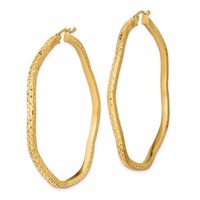 Sterling Silver Gold-plated Diamond Cut 2mm Wavy Hoop Earrings view 2