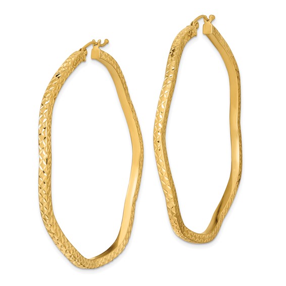 Sterling Silver Gold-plated Diamond Cut 2mm Wavy Hoop Earrings