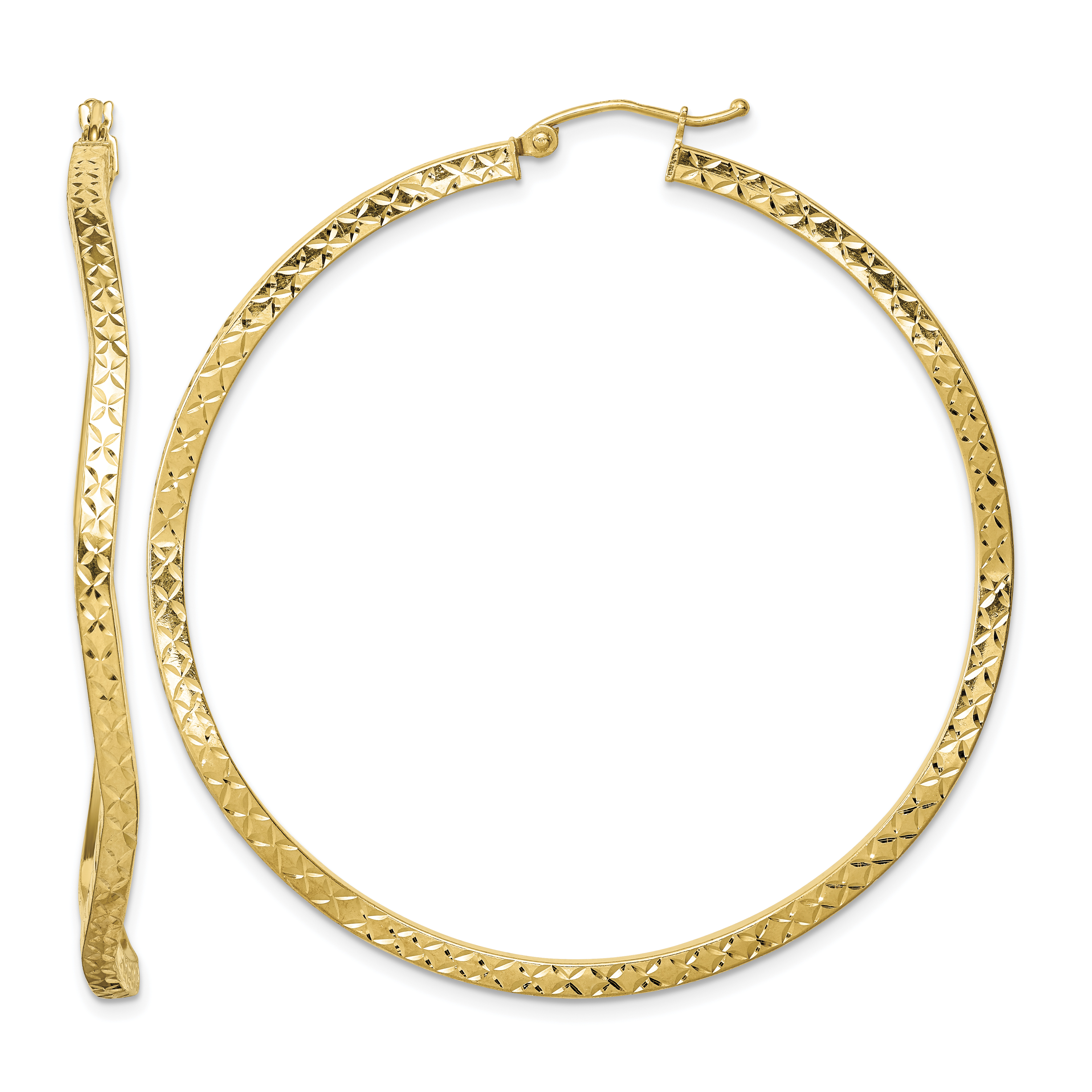 Sterling Silver Gold-plated Diamond Cut 2mm Wavy Hoop Earrings (QE8465)