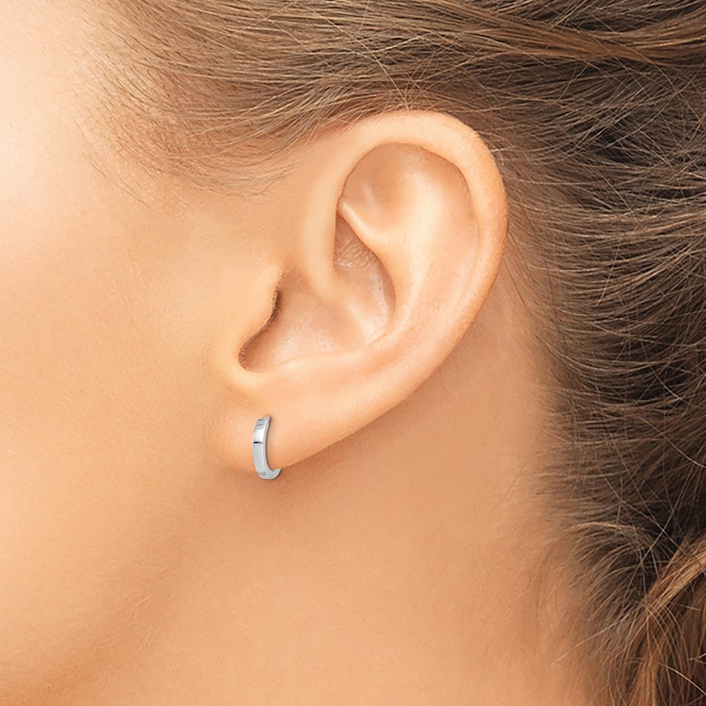 Sterling Silver Rhodium Polished Hinged Hoop Earrings (QE8491)
