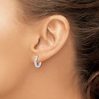 Sterling Silver Rhodium Polished Hinged Hoop Earrings view 3